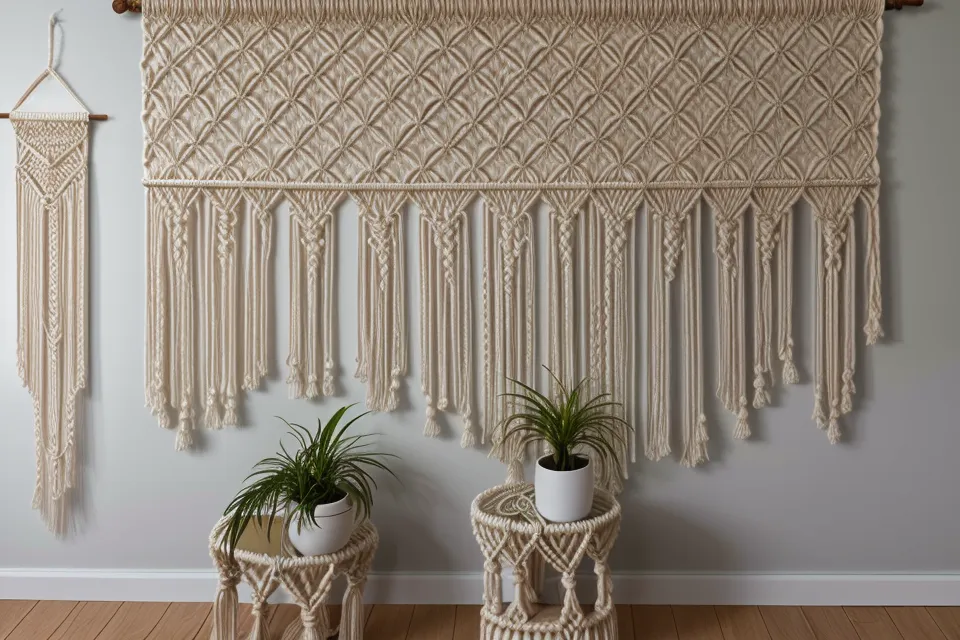 Tapiz de macramé terminado listo para la venta en tienda online.