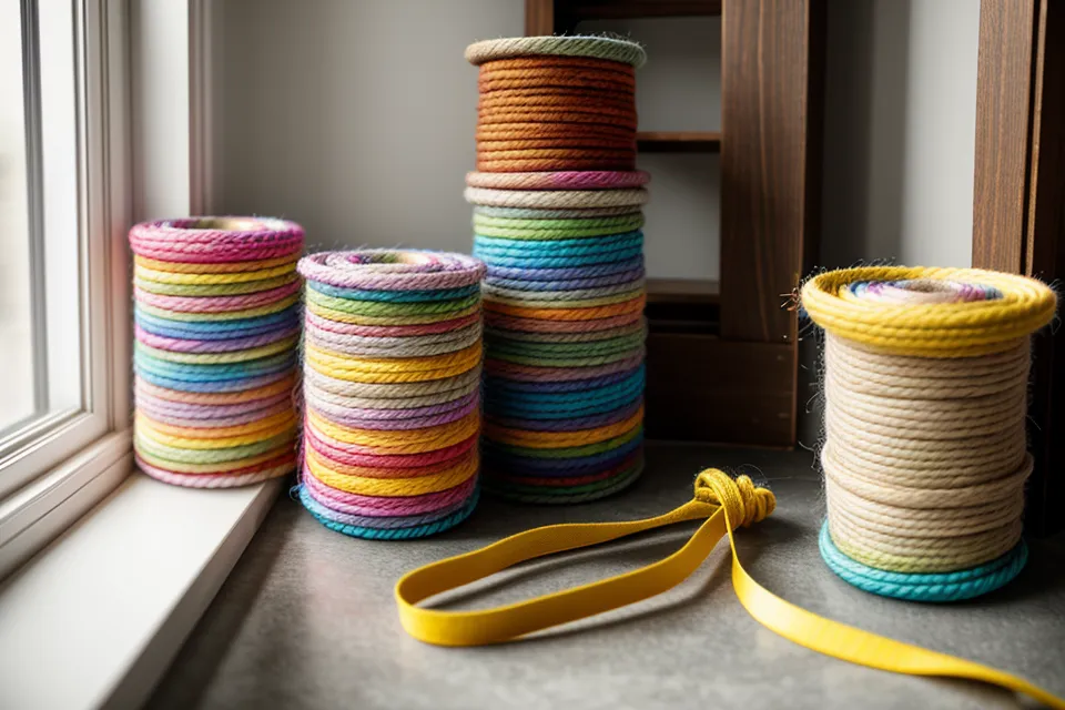 Variedad de hilos y cordones para macramé listos para la producción