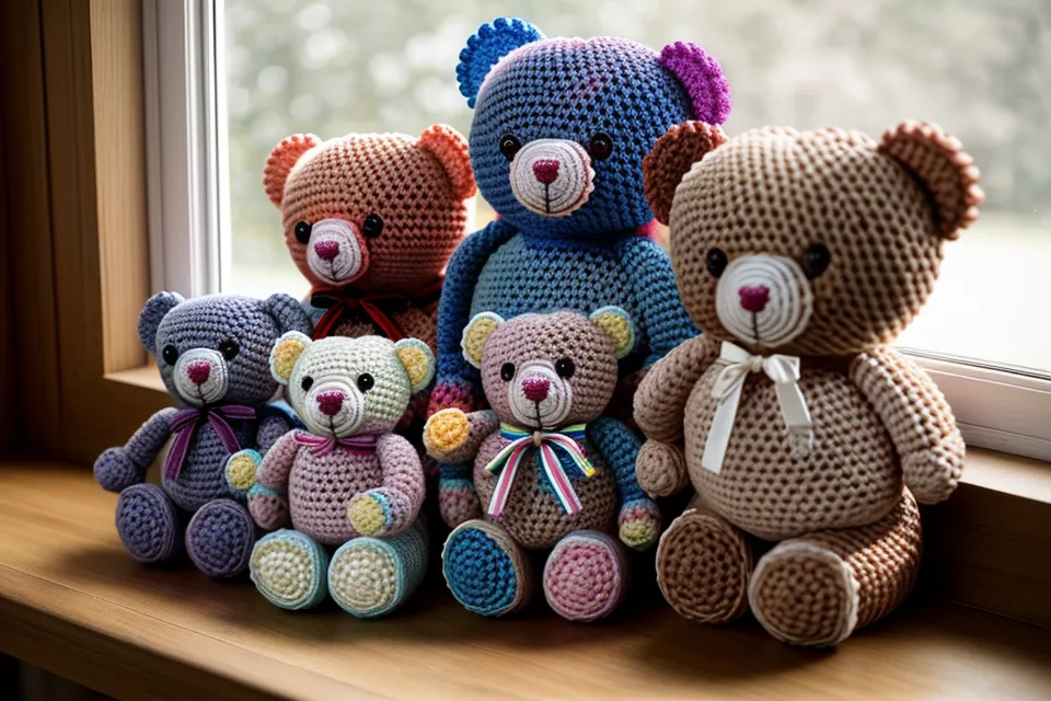 Colección de ositos amigurumi terminados listos para la venta en Instagram.
