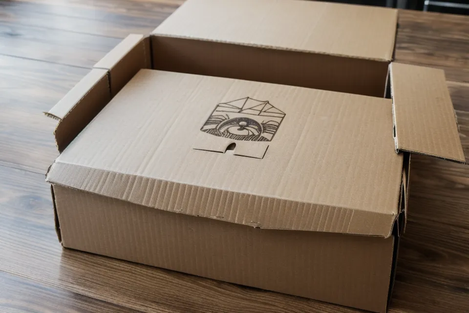 Caja de envío de crochet sellada correctamente con cinta y sello artesanal personalizado.