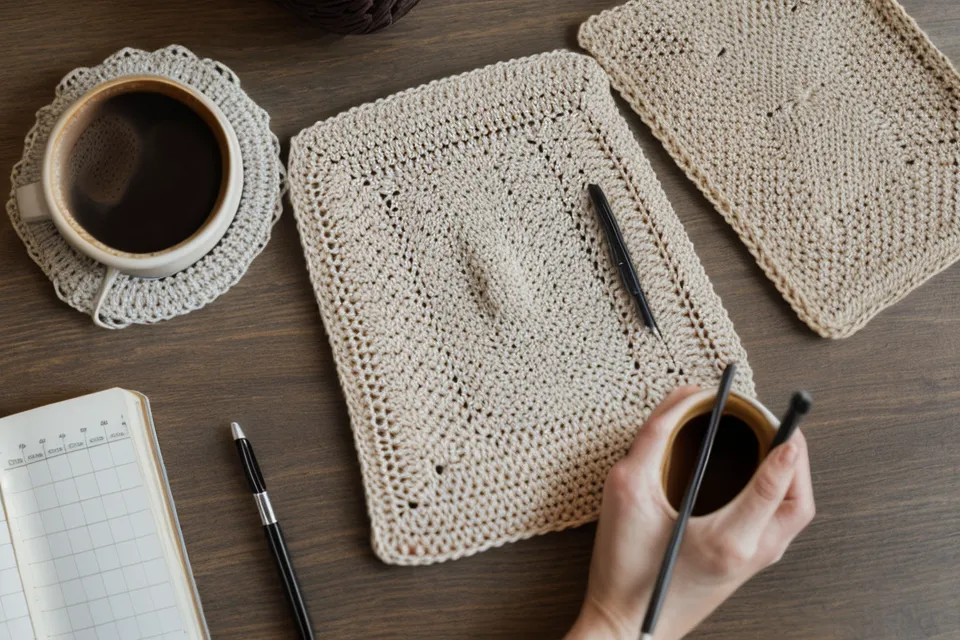 Contraste entre un patrón de crochet hecho a mano y uno digitalizado en tablet.