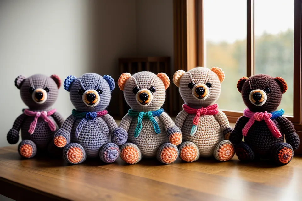 Colección de amigurumis terminados listos para ser vendidos en un tianguis artesanal.