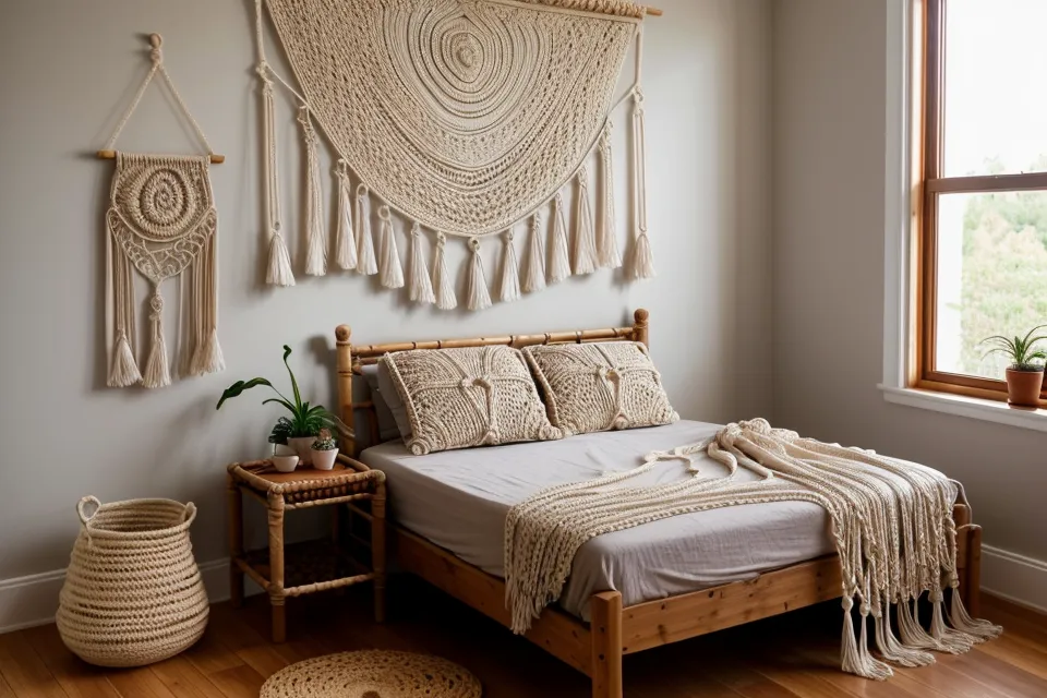 Comparación de acabado profesional entre fleco de macramé peinado con cerdas naturales y fleco sin peinar